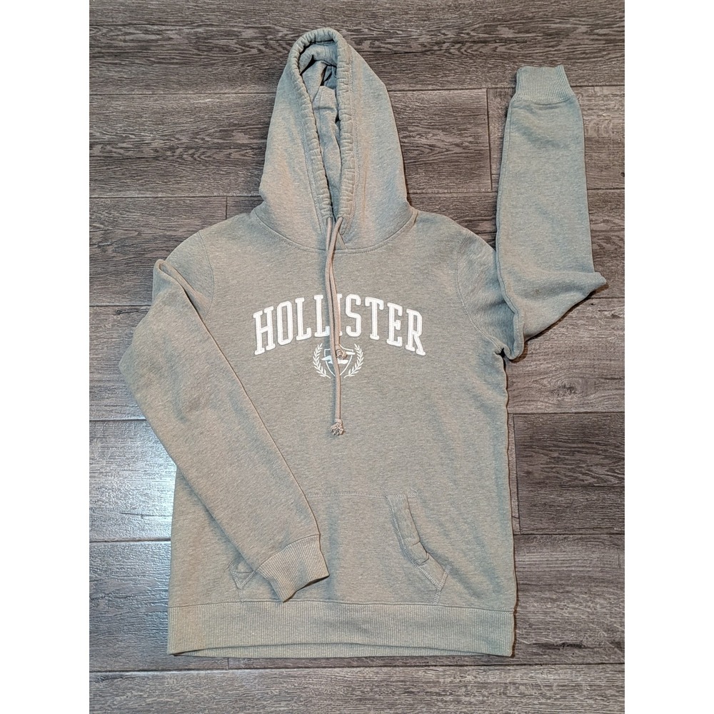 Hollister California Mens Small Gray Pullover Hoodie Applique Logo Sweatshirt